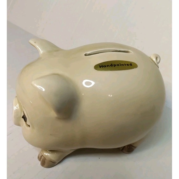 Vintage OMC Japan Piggy Bank Ceramic w/ Stopper HandPainted Glaze‎ - Picture 2 of 9